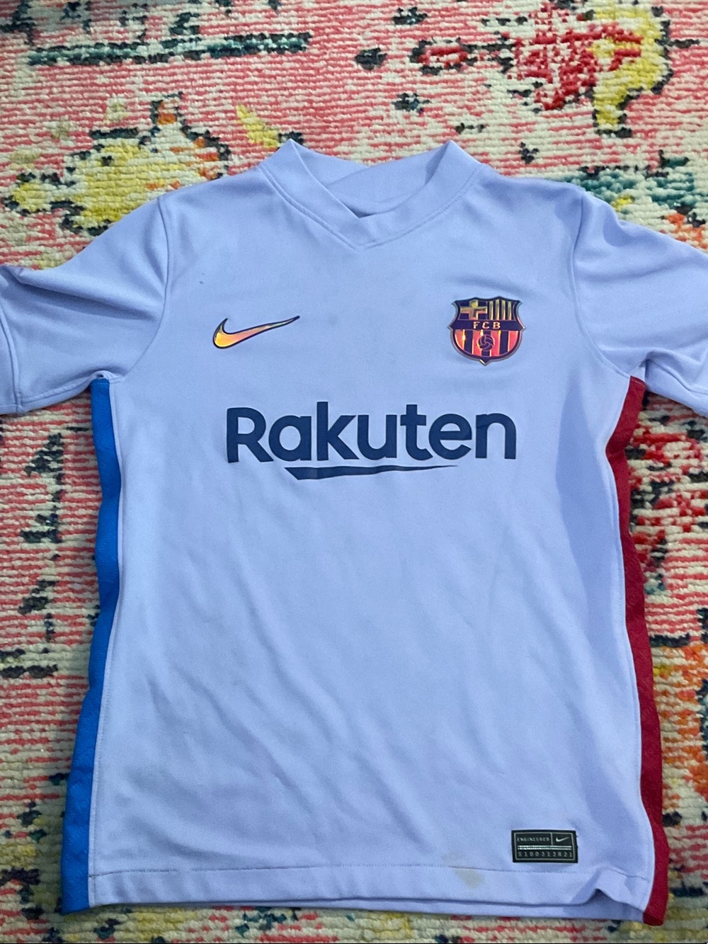 Nike Kids Light Blue Barcelona Rakuten Soccer Jersey with Red & Blue Side Panels